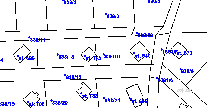 Parcela st. 838/16 v KÚ Stará Paka, Katastrální mapa