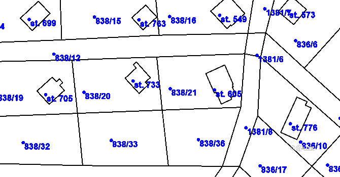 Parcela st. 838/21 v KÚ Stará Paka, Katastrální mapa