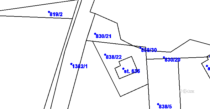 Parcela st. 838/22 v KÚ Stará Paka, Katastrální mapa