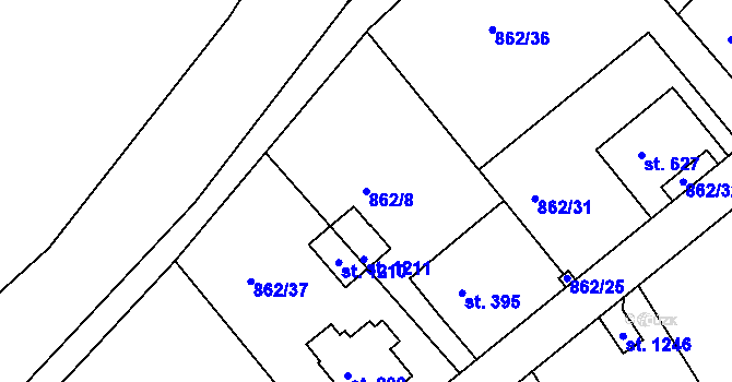 Parcela st. 862/8 v KÚ Stará Paka, Katastrální mapa
