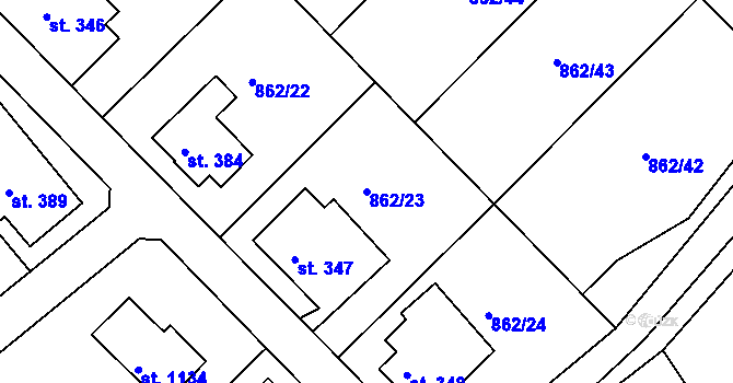 Parcela st. 862/23 v KÚ Stará Paka, Katastrální mapa
