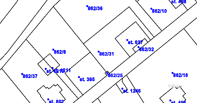 Parcela st. 862/31 v KÚ Stará Paka, Katastrální mapa