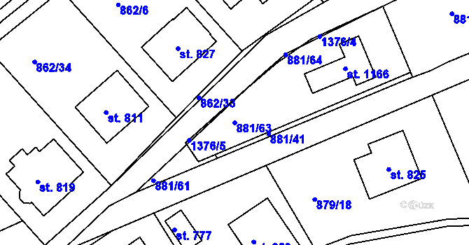 Parcela st. 881/63 v KÚ Stará Paka, Katastrální mapa