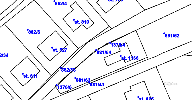 Parcela st. 881/64 v KÚ Stará Paka, Katastrální mapa