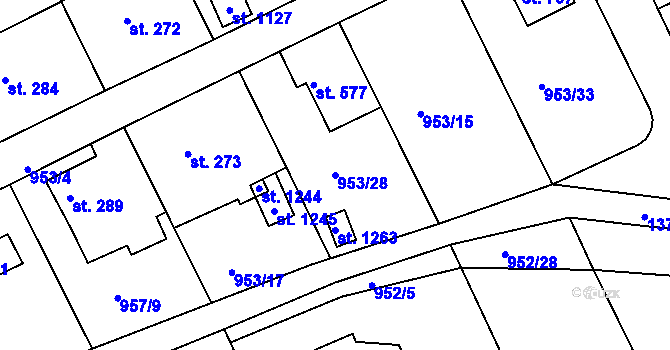 Parcela st. 953/28 v KÚ Stará Paka, Katastrální mapa