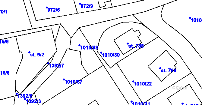 Parcela st. 1010/30 v KÚ Stará Paka, Katastrální mapa
