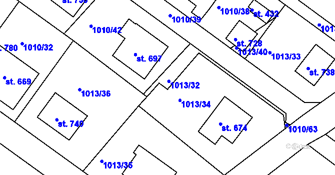 Parcela st. 1013/22 v KÚ Stará Paka, Katastrální mapa