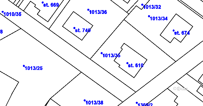 Parcela st. 1013/35 v KÚ Stará Paka, Katastrální mapa