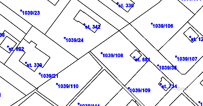 Parcela st. 1039/108 v KÚ Stará Paka, Katastrální mapa
