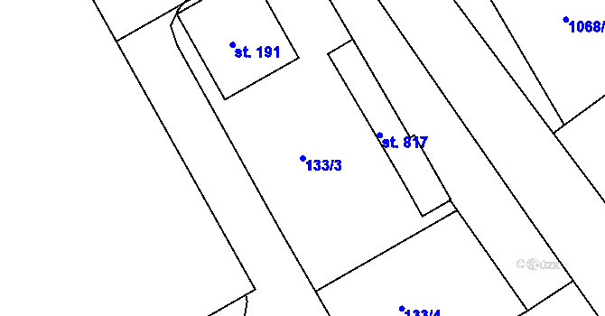 Parcela st. 133/3 v KÚ Stará Paka, Katastrální mapa