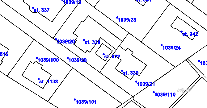 Parcela st. 822 v KÚ Stará Paka, Katastrální mapa