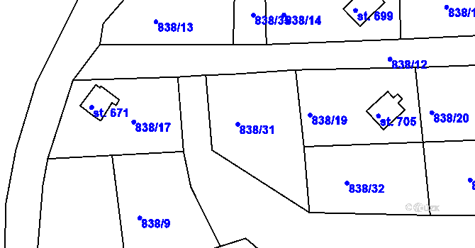 Parcela st. 838/31 v KÚ Stará Paka, Katastrální mapa