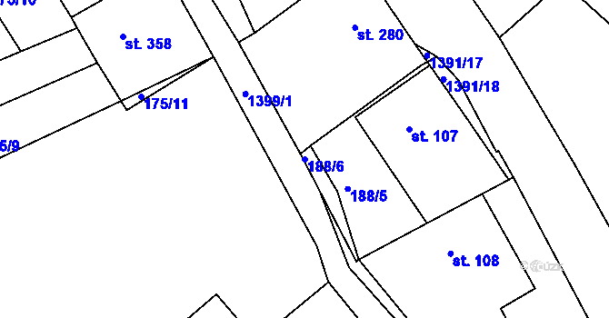 Parcela st. 188/6 v KÚ Stará Paka, Katastrální mapa