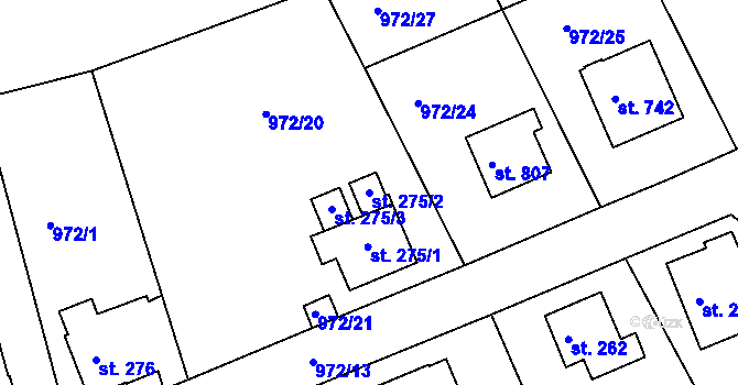 Parcela st. 275/2 v KÚ Stará Paka, Katastrální mapa