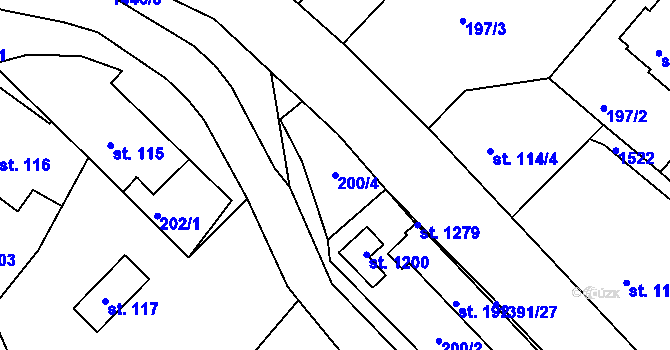Parcela st. 200/4 v KÚ Stará Paka, Katastrální mapa