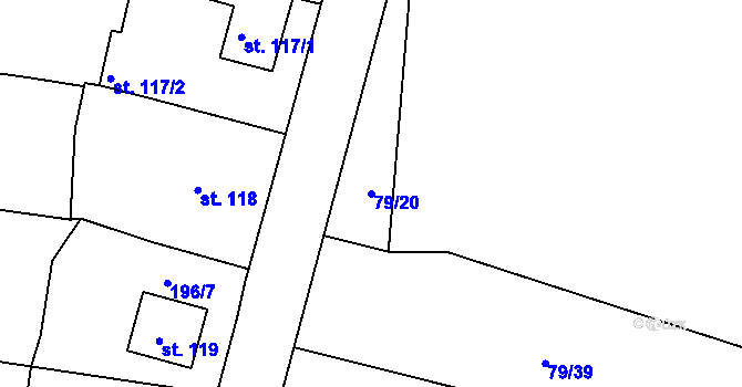 Parcela st. 79/20 v KÚ Počerny, Katastrální mapa