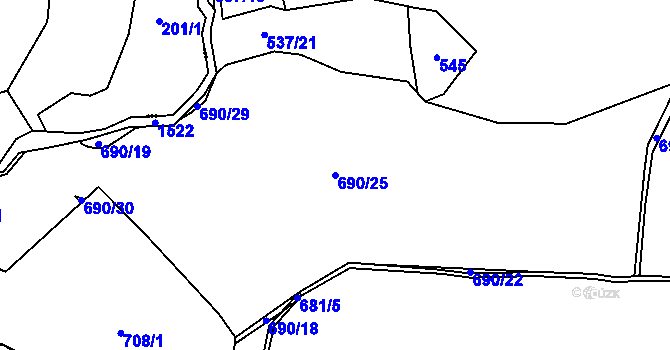 Parcela st. 690/25 v KÚ Počerny, Katastrální mapa