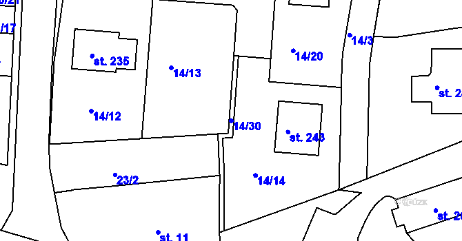 Parcela st. 14/30 v KÚ Počerny, Katastrální mapa