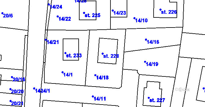 Parcela st. 228 v KÚ Počerny, Katastrální mapa