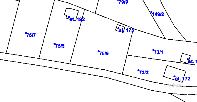 Parcela st. 75/6 v KÚ Počerny, Katastrální mapa