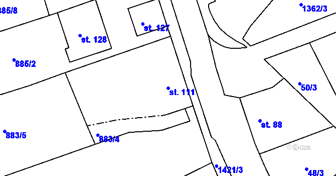 Parcela st. 111 v KÚ Počerny, Katastrální mapa