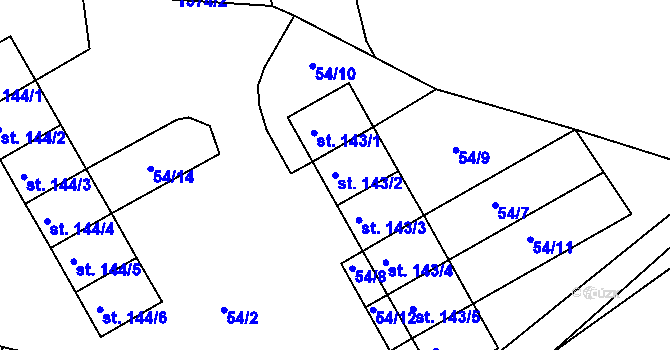 Parcela st. 143/2 v KÚ Počerny, Katastrální mapa
