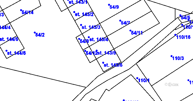 Parcela st. 143/5 v KÚ Počerny, Katastrální mapa