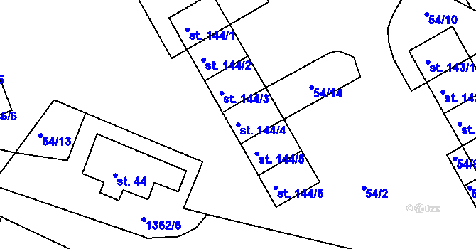 Parcela st. 144/4 v KÚ Počerny, Katastrální mapa