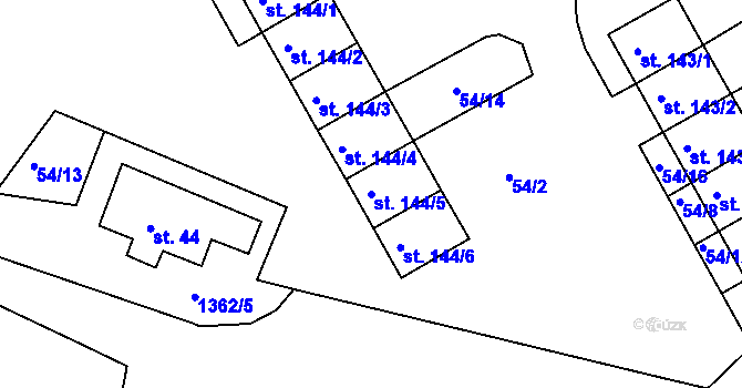Parcela st. 144/5 v KÚ Počerny, Katastrální mapa