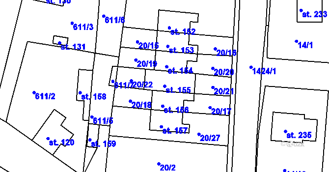 Parcela st. 155 v KÚ Počerny, Katastrální mapa