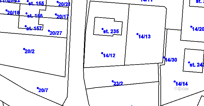 Parcela st. 14/12 v KÚ Počerny, Katastrální mapa