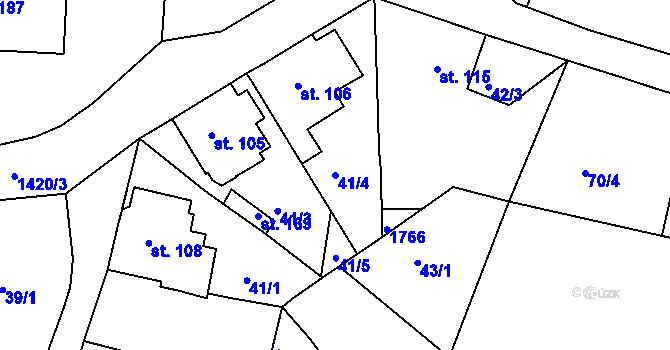 Parcela st. 41/4 v KÚ Počerny, Katastrální mapa