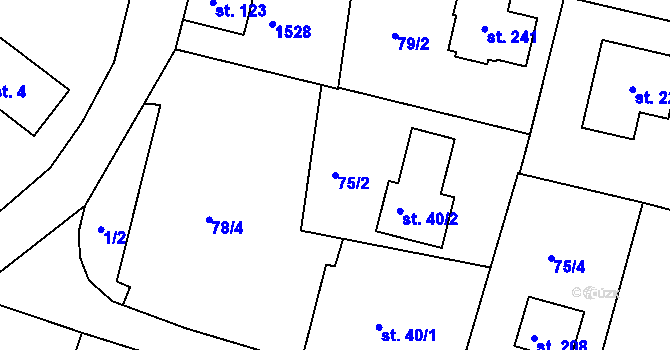 Parcela st. 75/2 v KÚ Počerny, Katastrální mapa