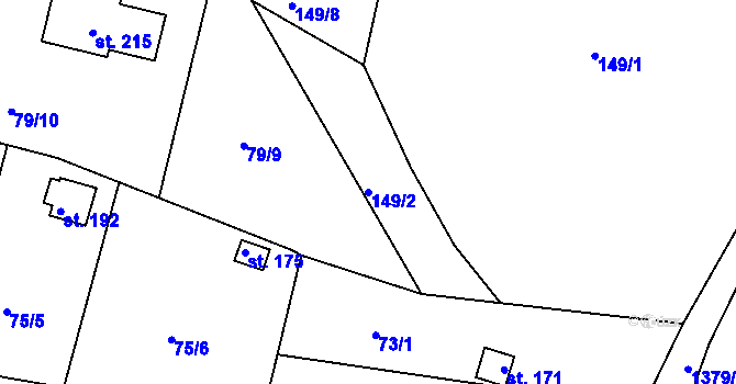Parcela st. 149/2 v KÚ Počerny, Katastrální mapa
