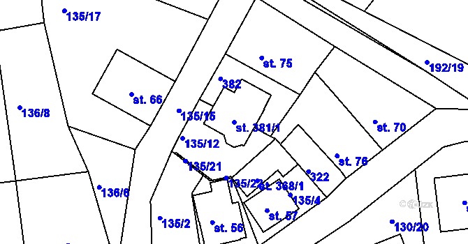 Parcela st. 381/1 v KÚ Rosnice u Staré Role, Katastrální mapa