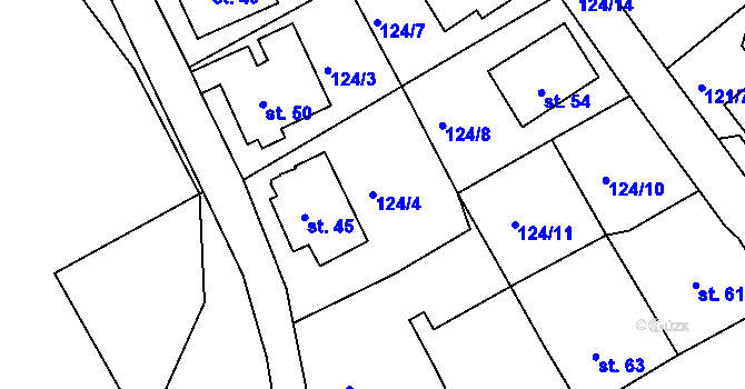Parcela st. 124/4 v KÚ Rosnice u Staré Role, Katastrální mapa