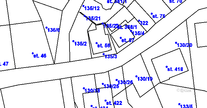 Parcela st. 135/3 v KÚ Rosnice u Staré Role, Katastrální mapa