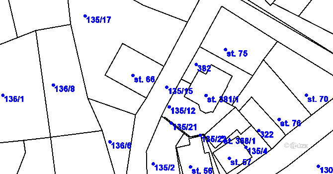 Parcela st. 135/15 v KÚ Rosnice u Staré Role, Katastrální mapa