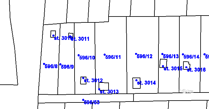 Parcela st. 596/11 v KÚ Stará Role, Katastrální mapa