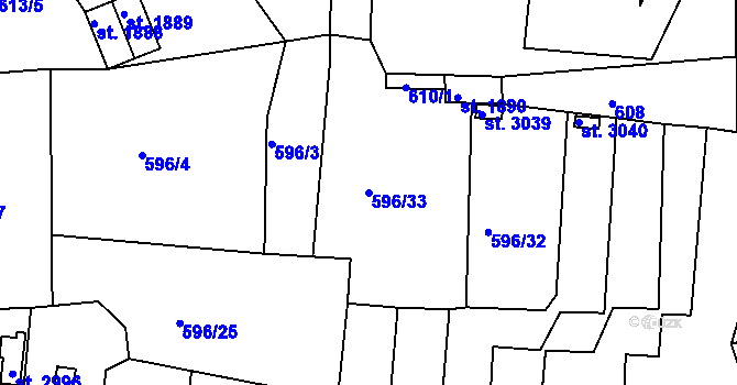 Parcela st. 596/33 v KÚ Stará Role, Katastrální mapa