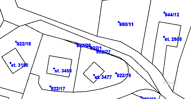 Parcela st. 922/27 v KÚ Stará Role, Katastrální mapa