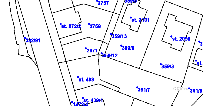 Parcela st. 359/12 v KÚ Stará Role, Katastrální mapa