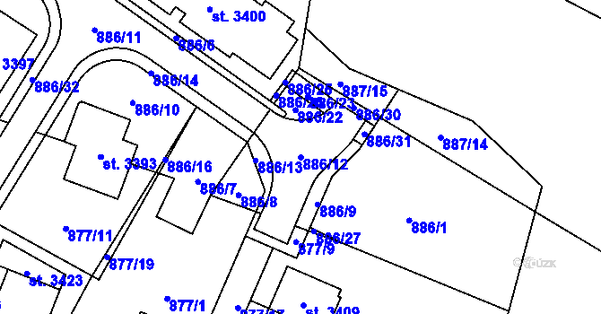 Parcela st. 886/12 v KÚ Stará Role, Katastrální mapa