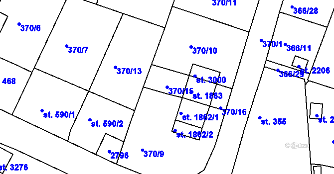 Parcela st. 370/15 v KÚ Stará Role, Katastrální mapa
