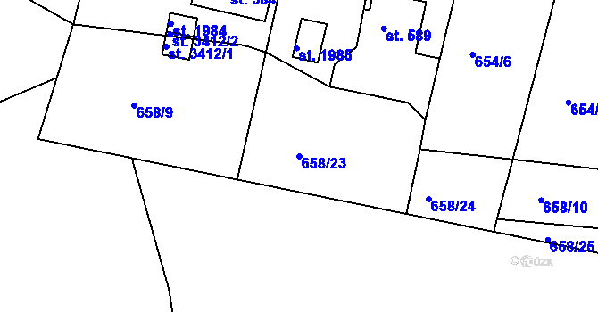Parcela st. 658/23 v KÚ Stará Role, Katastrální mapa