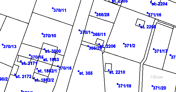 Parcela st. 366/29 v KÚ Stará Role, Katastrální mapa