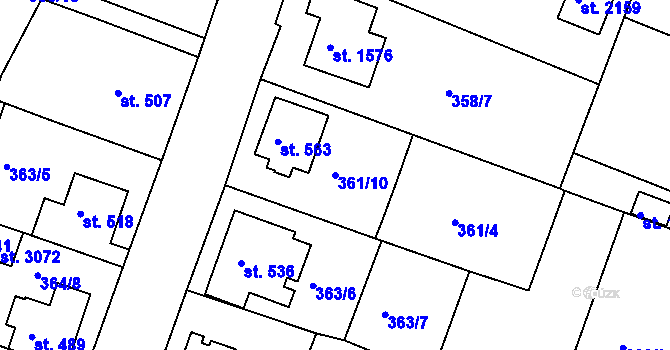 Parcela st. 361/10 v KÚ Stará Role, Katastrální mapa