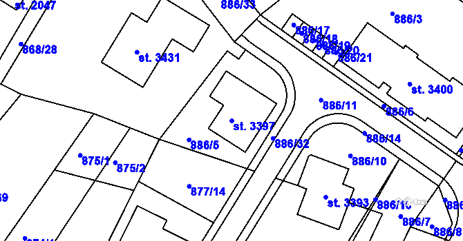 Parcela st. 3397 v KÚ Stará Role, Katastrální mapa