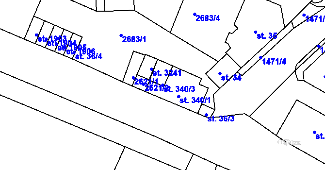 Parcela st. 340/3 v KÚ Stará Role, Katastrální mapa