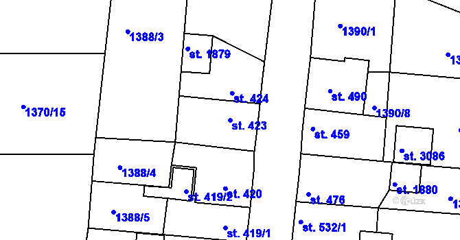 Parcela st. 423 v KÚ Stará Role, Katastrální mapa